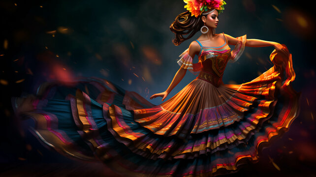 Bailarina, tradicional, folklore colorido. ia generada