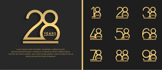 set of anniversary logo golden color on brown background for celebration moment