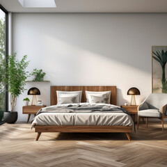 Modern minimalistic style bedroom. Generative AI