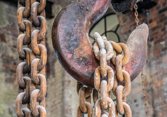 Chain and hook on a vintage crane