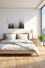 Modern minimalistic style bedroom. Generative AI