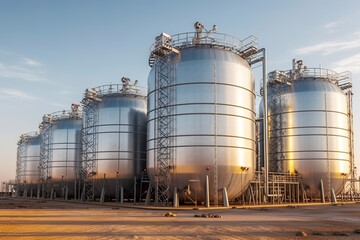 Obraz premium Agricultural tanks for storage and drying of grain, wheat. Generative AI