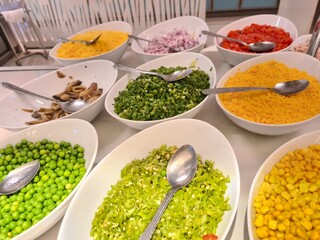 Mix of products for making omelette in hotel or cafe