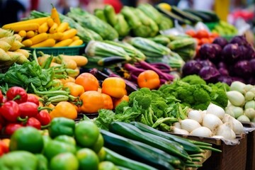Fototapeta na wymiar Fresh fruits and vegetables available at the market. Generative AI