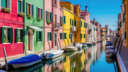 Fototapeta na wymiar Colorful houses with canal in Venice, Italy