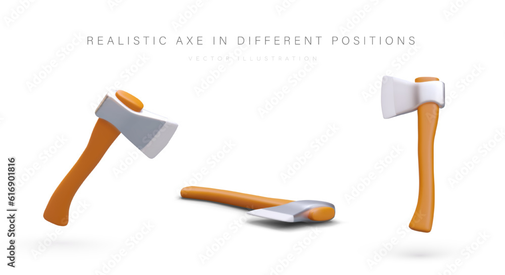 Aufkleber realistic axe in different positions. tool for splitting wood. lumberjack equipment. set of vector i