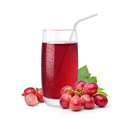 Cool grape juice with grape fruits isolated on white background.