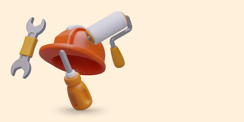 Services of professional repairman. Design and reconstruction. Repair of premises, furniture. Painting ceiling, walls. External and internal works. Color poster with place for text