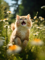 Naklejka na ściany i meble Happy cute cat on a summer day