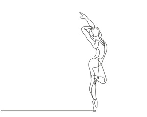 Ballerina Minimalist One Line Drawing. Woman Dance Contour Illustration. Ballet Modern Minimalist Drawing. Woman Ballerina One Line Illustration. Vector EPS 10  - obrazy, fototapety, plakaty