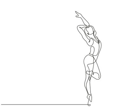 Ballerina Minimalist One Line Drawing. Woman Dance Contour Illustration. Ballet Modern Minimalist Drawing. Woman Ballerina One Line Illustration. Vector EPS 10 
