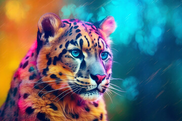 Vibrant and bright and colorful animal portrait poster. AI generated
