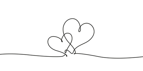 Two Hearts Continuous One Line Drawing Love Concept. Couple Hearts Contour Illustration for Modern Design Minimalist One Line Drawing. Vector EPS 10	