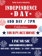 Independence day July 4 party poster flyer social media post design