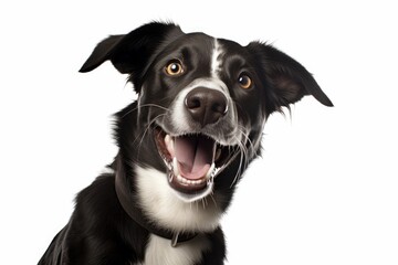 happy smiling dog white background