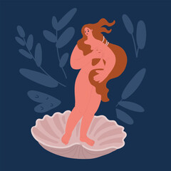 Cartoon vector illustration of of a girl with curly hair. the birth of venus. Botticelli. graphic sketch. female face © iracosma