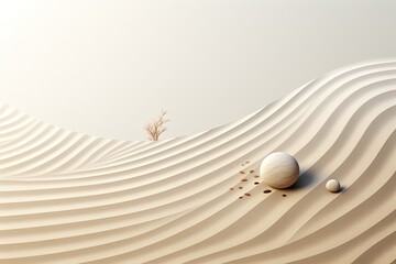 Zen Garden with Pebbles and Raked Sand