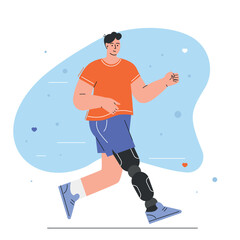 World disabled day. International Day of Persons with Disabilities. A man with a prosthetic leg is running. vector illustration. for web, infographics, mobile. Flat character in isolated background