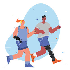 World disabled day. International Day of Persons with Disabilities. A girl with a prosthetic leg is running. vector illustration. for web, infographics, mobile. Flat character in isolated background