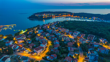 Sunset aerial view of Croatian village. Istria