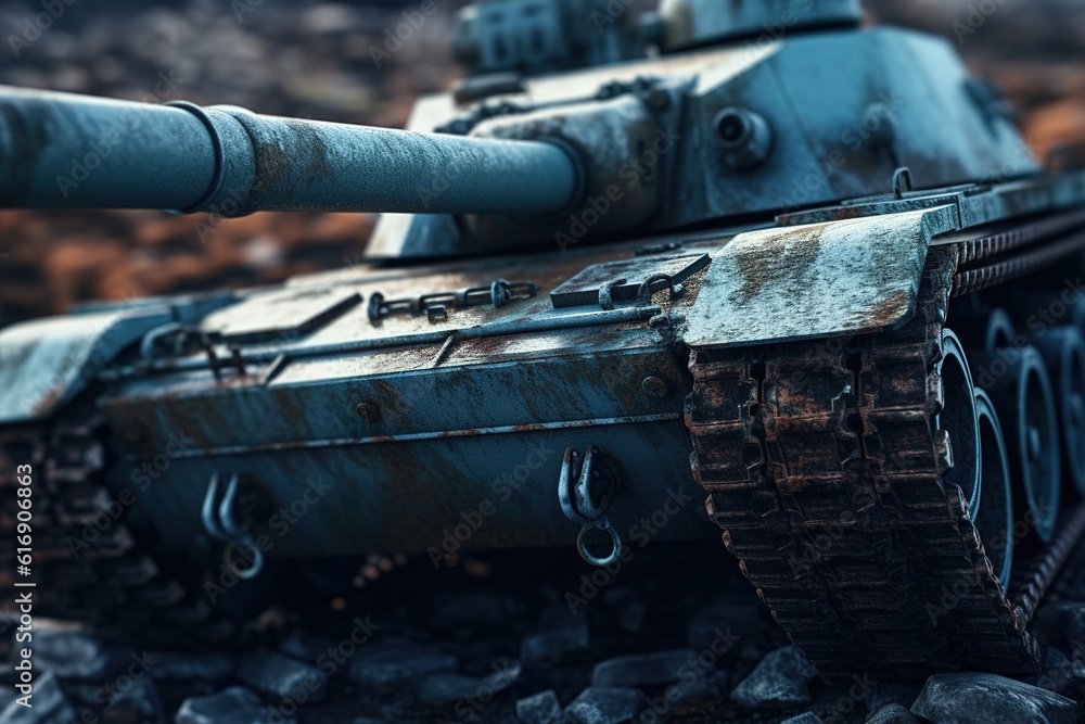 Poster tank. armored self-propelled tracked vehicle with powerful weapons. generated by ai.