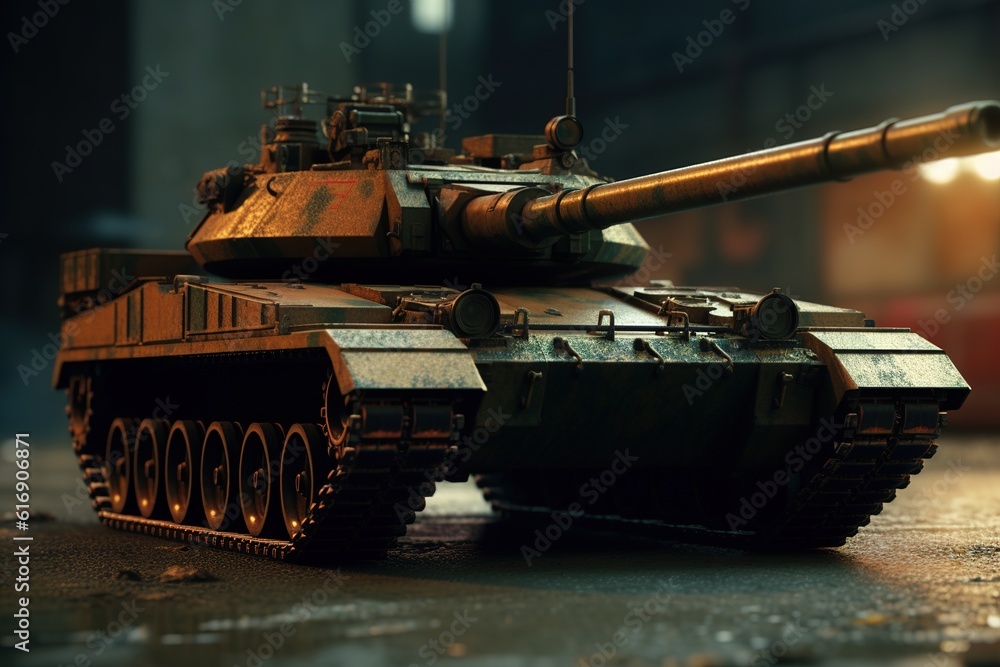 Poster tank. armored self-propelled tracked vehicle with powerful weapons. generated by ai.