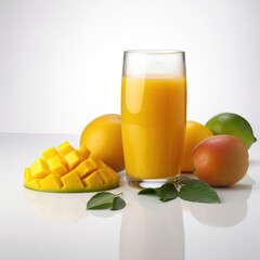 Mango juice isolated on white background. Generative AI