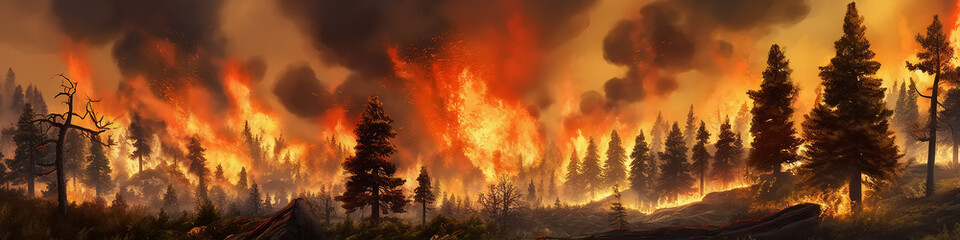 Fototapeta na wymiar forest fire landscape global warming catastrophe apocalypse nature. climate change. Generative AI