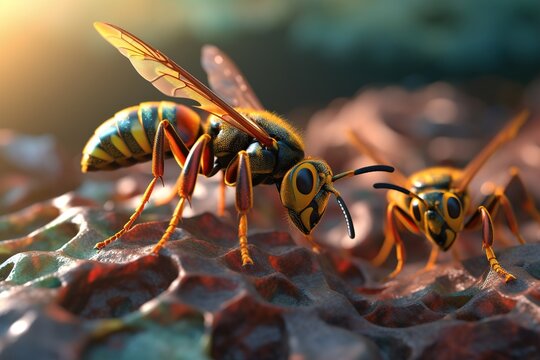 wasps close-up. Stinging insects. generated by AI.