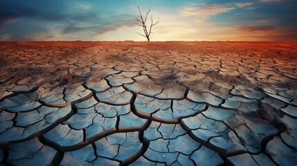 Fototapeta premium Barren Earth: A simple illustration of cracked earth devoid of life, conveying the impact of drought and desertification | generative ai