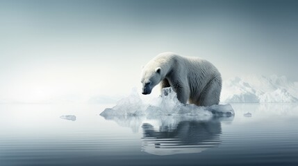 Fading Polar Bear: A silhouette of a polar bear gradually disappearing against a melting iceberg, portraying the vulnerability of Arctic species | generative ai