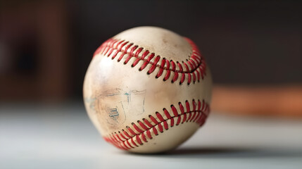 closeup of dirty baseball on blur background created with Generative AI