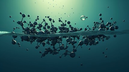 Sinking Carbon: A minimal graphic of a carbon dioxide molecule submerging into rising ocean waters, illustrating ocean acidification | generative ai