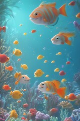 colorful fish under the sea cartoon style illustration, AI generative