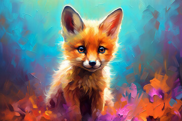 Vibrant and bright and colorful animal portrait poster. AI generated