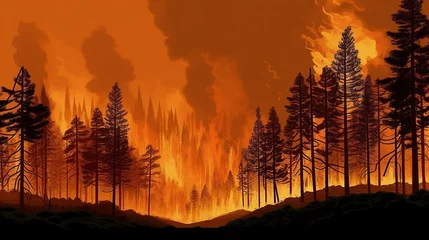 Peel and stick wall murals Brick forest fire landscape global warming catastrophe apocalypse nature. climate change. Generative AI