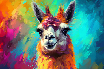 Vibrant and bright and colorful animal portrait poster. AI generated