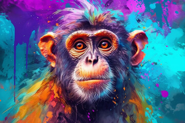 Vibrant and bright and colorful animal portrait poster. AI generated