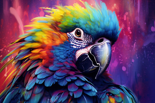 Vibrant and bright and colorful animal portrait poster. AI generated