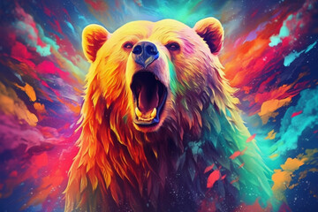 Vibrant and bright and colorful animal portrait poster. AI generated