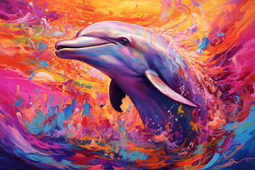 Vibrant and bright and colorful animal portrait poster. AI generated