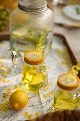 Homemade lemonade with lemon and mint in a jar