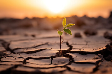 Growth of a plant in a dry cracked desert
