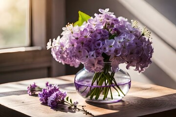 set / collection of small purple lilac flowers isolated over a transparent background, floral spring design elements with subtle shadows, top view / flat lay