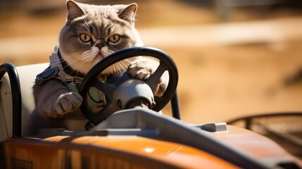Speedy Exotic Shorthair Cat Takes the Wheel in a Thrilling Race