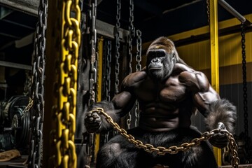 Fototapeta na wymiar Gorilla working out in gym with heavy weights. Generative AI