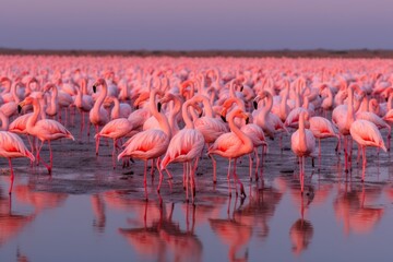 Naklejka premium Huge flock of pink flamingos