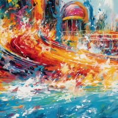 splashes of color merging with energetic brushstrokes