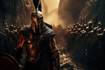 Leonidas Leading Spartans at Hot Gates