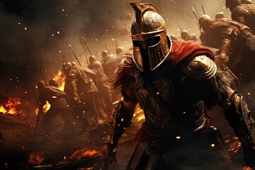Leonidas Leading Spartans at Hot Gates